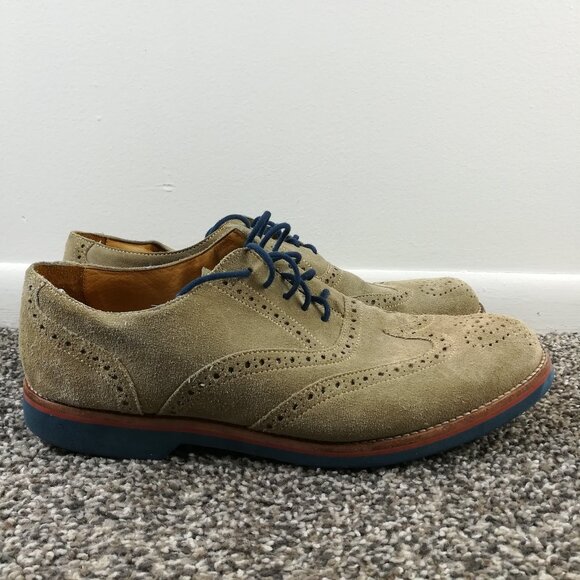 Peter Millar Dress Shoes Suede Leather Brogue Oxford Wingtip Beige Tan Mens 11M - Picture 2 of 10
